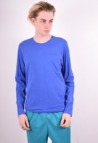 CALVIN KLEIN MENS VINTAGE TOP LONG SLEEVE MEDIUM BLUE 90'S