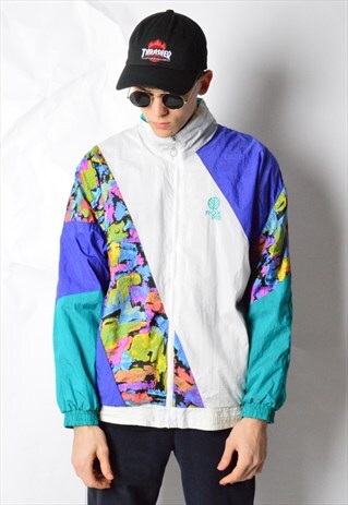 VINTAGE 90S WHITE COLOUR BLOCK SHELL TRACK JACKET