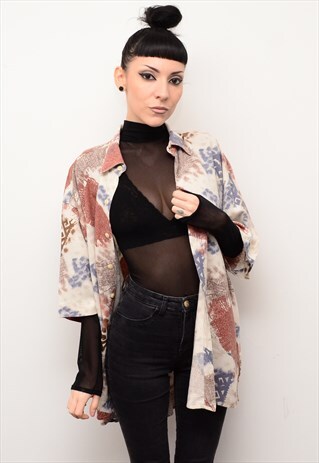 VINTAGE 90'S ABSTRACT INDIE PATTERNED OVERSIZED SHIRT