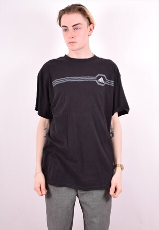 ADIDAS MENS VINTAGE T-SHIRT TOP LARGE BLACK 90S