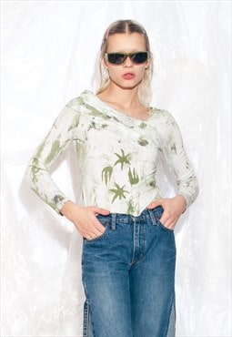 Vintage Y2K Reworked Seaweed Top in Moss Green Hand Painted