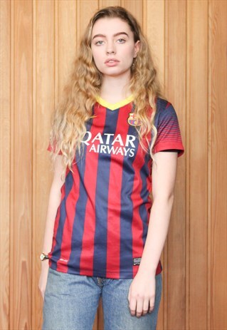VINTAGE 1990S RED AND BLUE STRIPED NIKE FOOTBALL SHIRT