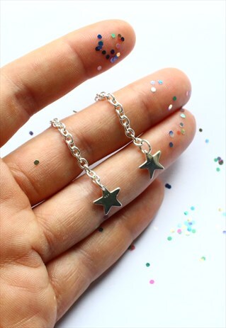 SILVER STAR CHAIN EARRINGS