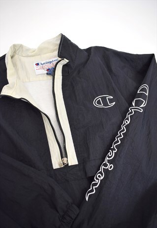 VINTAGE 90S CHAMPION BLACK 3/4 ZIP LOGO SLEEVE SWEATSHIRT