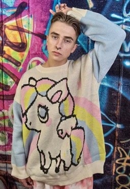 Unicorn sweater My little pony print cable jumper in rainbow