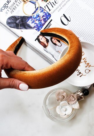 TAN MUSTARD VELVET PADDED ALICE HEAD BAND