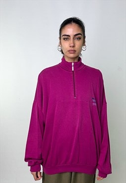 Magenta Pink 90s Adidas Embroidered 1/4 Zip Sweatshirt