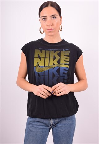NIKE WOMENS VINTAGE VEST TANK TOP MEDIUM BLACK 90'S