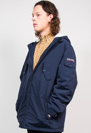 RALPH LAUREN CHAPS NAVY SHERLING LINED HOODED COAT
