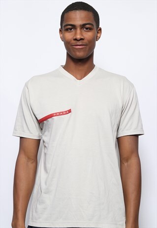 VINTAGE PRADA LOGO T-SHIRT SHIRT BEIGE