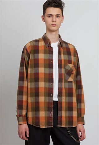 VINTAGE BROWN MARLBORO CLASSICS LONG SLEEVE CHECKERED SHIRT