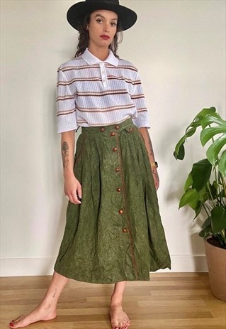 1940'S STYLE MOSS GREEN MIDI SKIRT