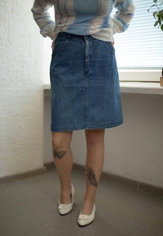 VINTAGE 80'S BLUE HIGH WAISTED DENIM SKIRT