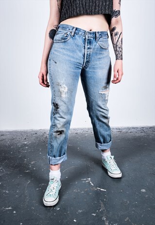 VINTAGE LEVI'S 501 BLUE PAINT MOM JEANS