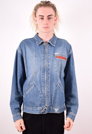 GUESS MENS VINTAGE DENIM JACKET MEDIUM BLUE 90S