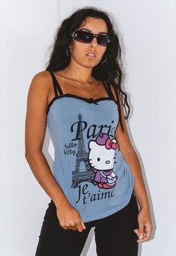 Y2K Vintage Hello Kitty In Paris Printed Cami Top