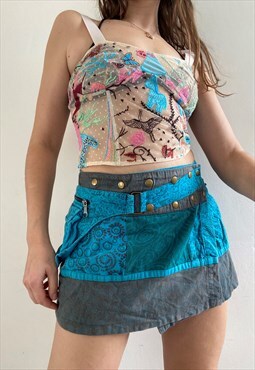 Vintage Y2K 00s DEERBERG Boho print wrap up mini skirt