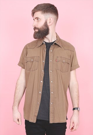 VINTAGE LEVI'S KHAKI SHORT SLEEVED SHIRT /R8314