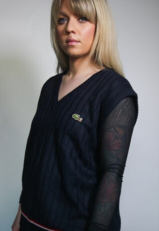 VINTAGE 80'S LACOSTE WOOL V-NECK SLEEVELESS JUMPER VEST