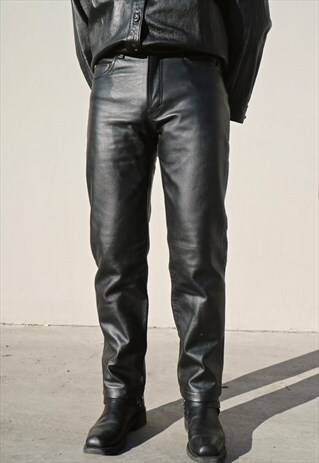 90S VINTAGE BLACK LEATHER TROUSERS