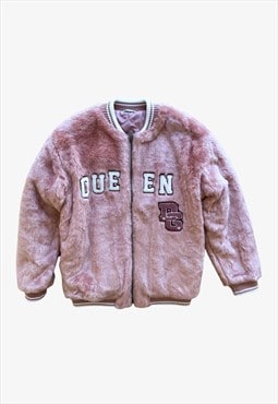 Women's D&G Queen Faux Fur Pink Varsity Jacket