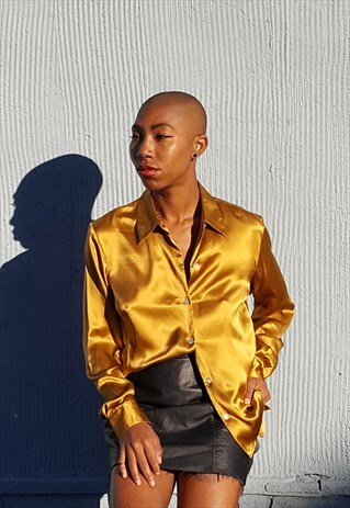 90S MINIMALIST LUXURY GOLD SILK SHIRT