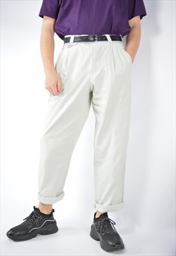 Vintage grey classic 80's straight cotton trousers 
