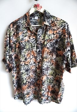 Vintage Crazy Pattern Shirt Hawaii Shirts Top Hipster Orange