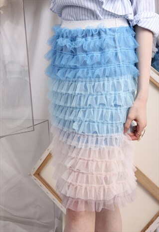 (KOREAN) OMBRE TIERED MESH SKIRT