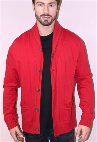 VINTAGE 90S MENS RED RETRO COTTON CASUAL CARDIGAN