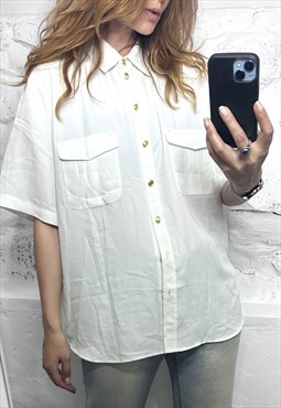 Vintage White Relaxed Short Sleved Shirt - L - XL