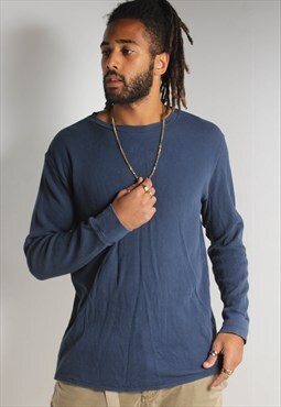Vintage Levis Long Sleeve Waffle Knit T-Shirt Top Blue