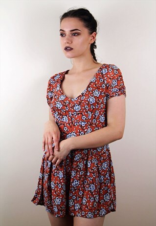 VINTAGE RUSTY ORANGE FLORAL PLAYSUIT