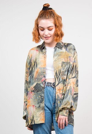 VINTAGE 90'S MULTICOLOURED PATTERN FESTIVAL OVERSIZE SHIRT
