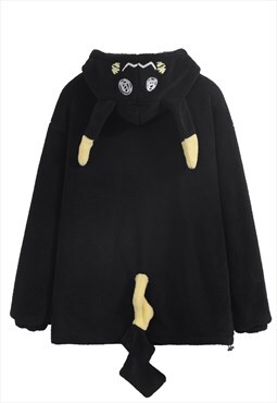 Rabbit fleece jacket animal cosplay bomber in black