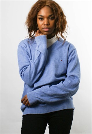 TOMMY HILFIGER V NECK BLUE SWEATSHIRT JUMPER, XL