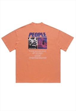 Grunge poster t-shirt retro punk tee utility top in orange