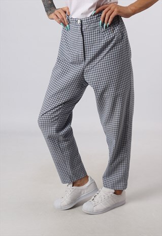 HIGH WAISTED TROUSERS TARTAN CHECKED WIDE TAPERED W32 (82M)