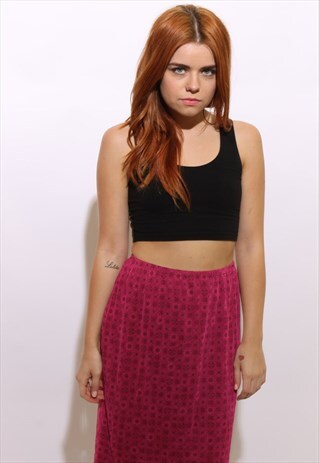 VINTAGE 1990'S 90'S BRIGHT FUCHSIA PAISLEY MESH SKIRT S-M