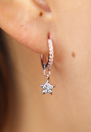 ROSE GOLD STAR HOOP EARRINGS