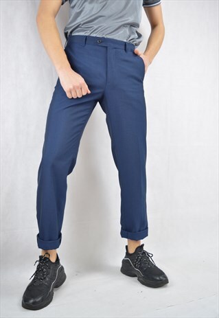 VINTAGE BLUE STRAIGHT CLASSIC SUIT TROUSERS