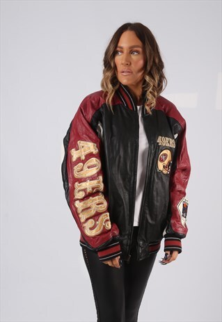 LEATHER BOMBER JACKET AMERICAN FOOTBALL UK 16 - 18 (BV4H)