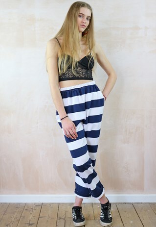 BLUE N WHITE STRIPED CROP TROUSERS