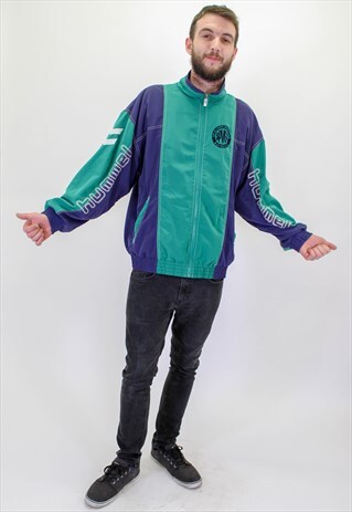 VINTAGE HUMMEL FESTIVAL PATTERN SHELL JACKET IN GREEN LARGE