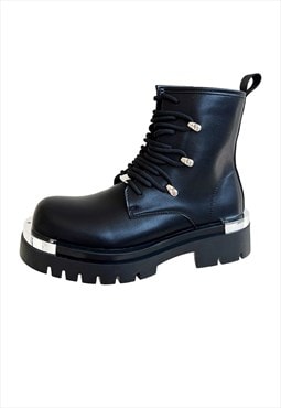 Metal plated boots tractor sole catwalk shoes grunge trainer