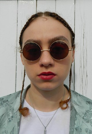 BROWN LENS SMALL ROUND SUNGLASSES