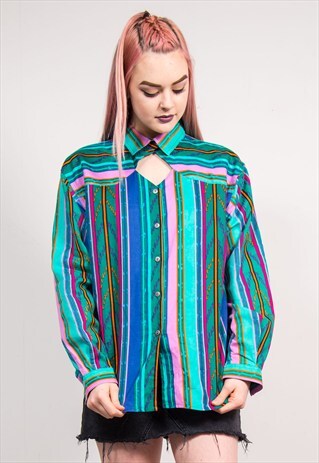 VINTAGE 90'S MULTICOLOUR STRIPE CUT OUT WESTERN SHIRT