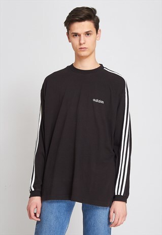 VINTAGE BLACK ADIDAS ROUND NECK LONG SLEEVE TOP