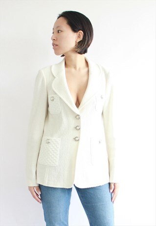 ST JOHN CREAM TEXTURED BLAZER JACKET