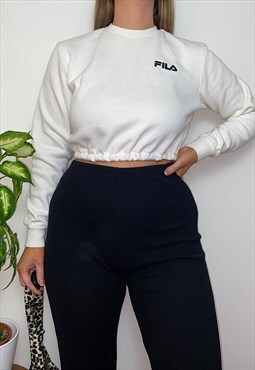 Reworked Fila White Cropped Sweatshirt